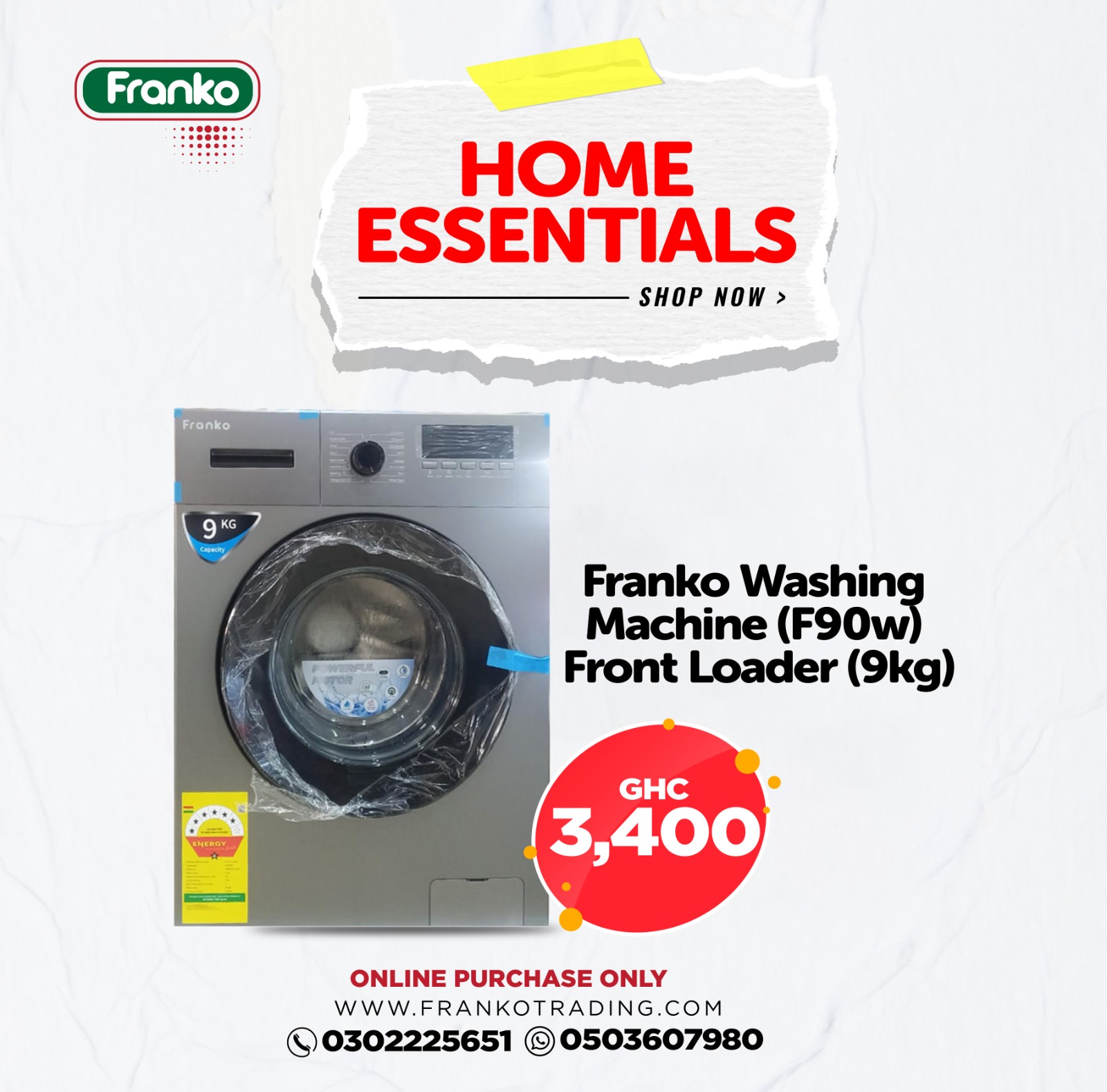 Franko Washing Machine (F90w) Front Loader
