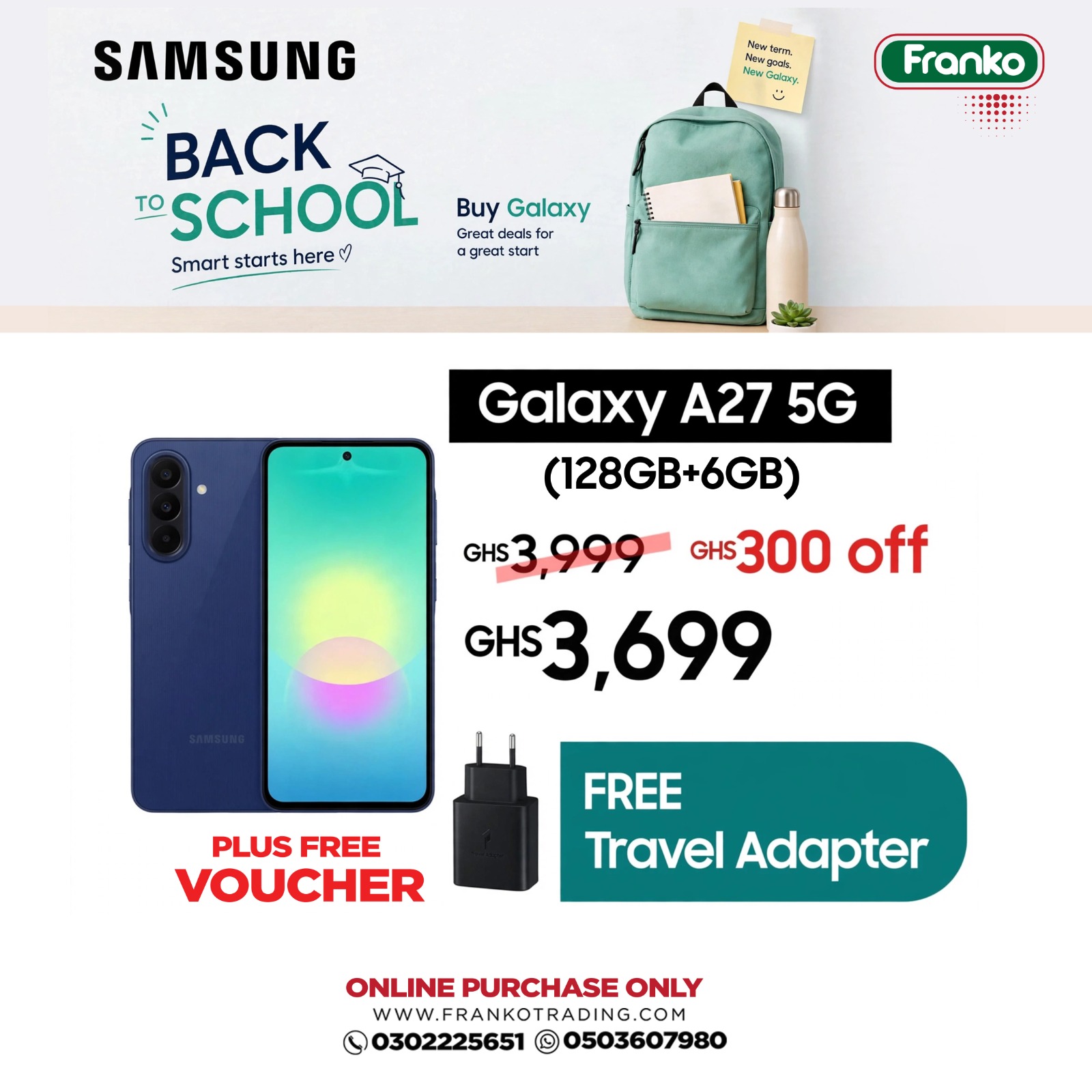 Samsung A27 (128GB + 6GB) 5G - Travel Adapter Plus Free Voucher
