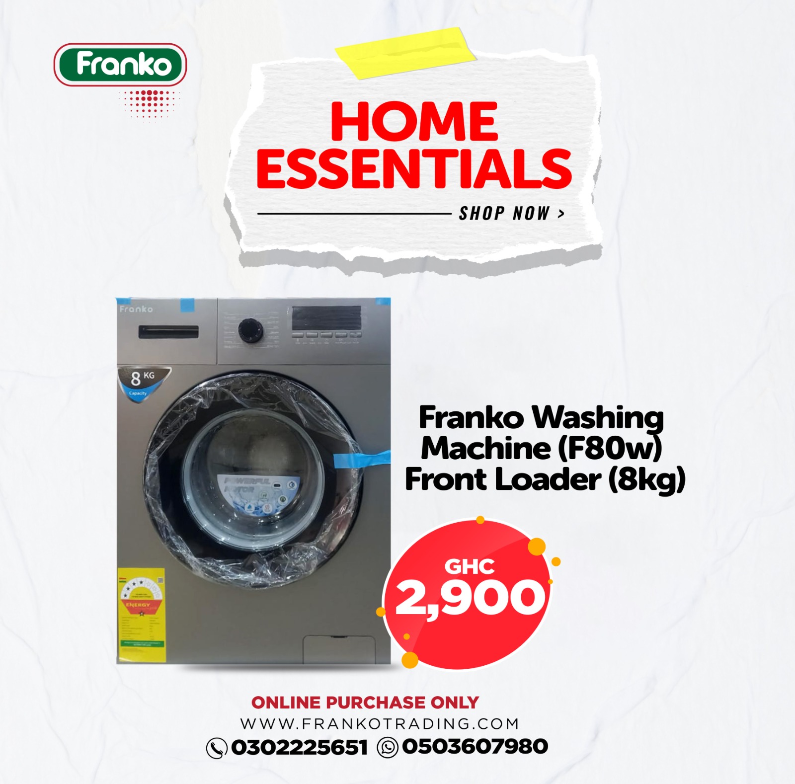 Franko Washing Machine (F80w) Front Loader
